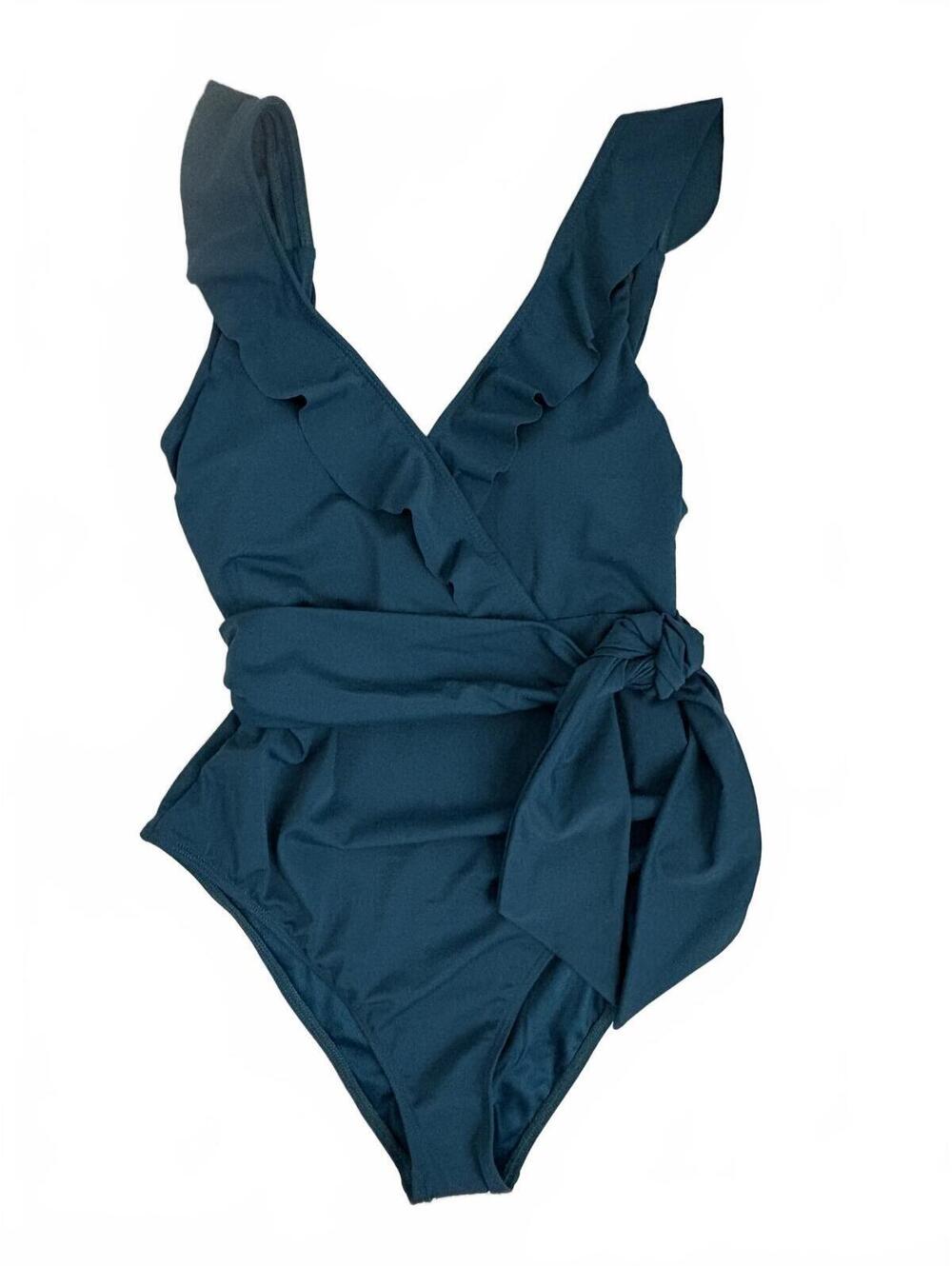 BCA by Rebecca Virtue | NWT Teal Blue One Piece Swimsuit Kelly Ruffle Tie XL